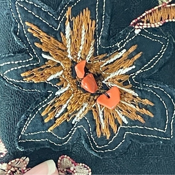 Laura Ashley Black Button Down Shirt/Shacket Embroidered/Stones/Sequin - Picture 5 of 12